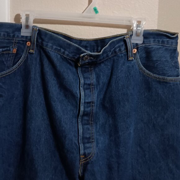 Levi Strauss 501 Blue Denim Jeans Size 46x34 Buttons Fly Straight Leg - Picture 4 of 11